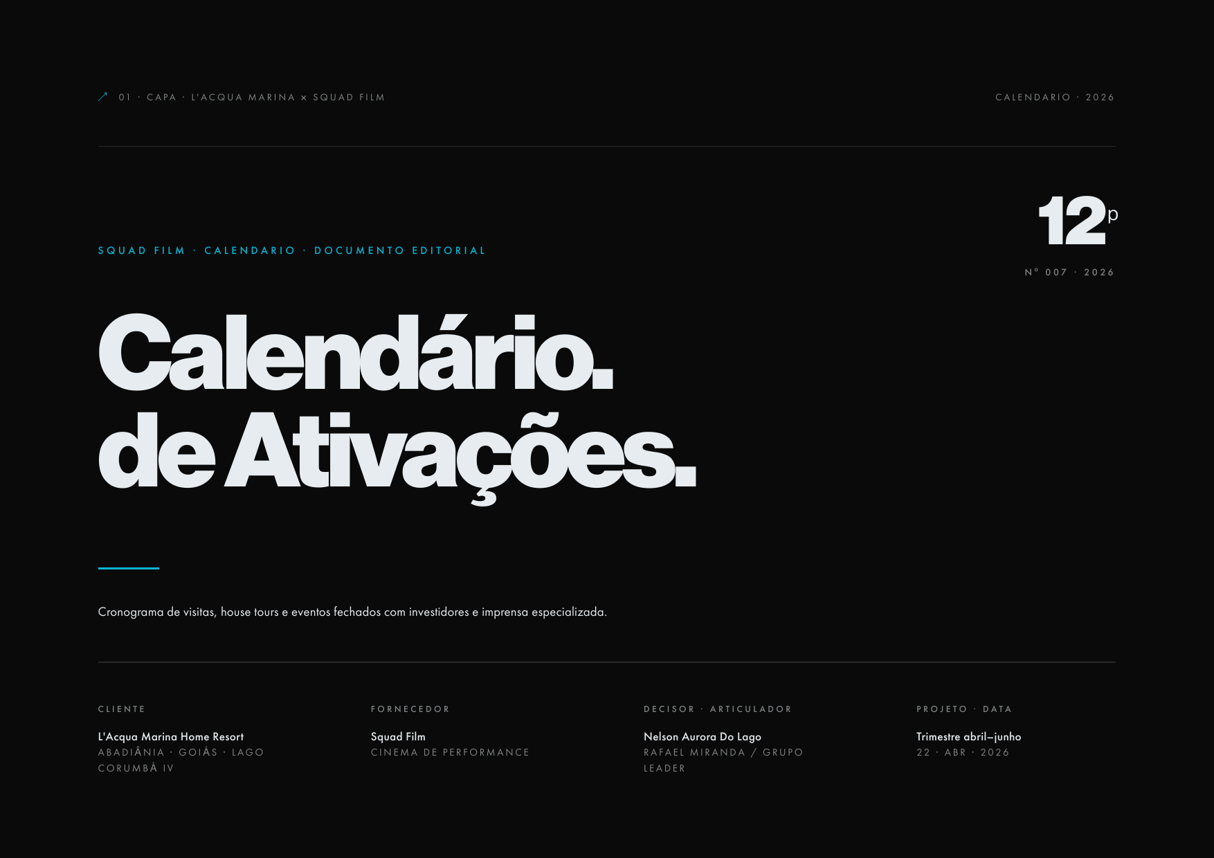 Capa · Calendário de Ativações