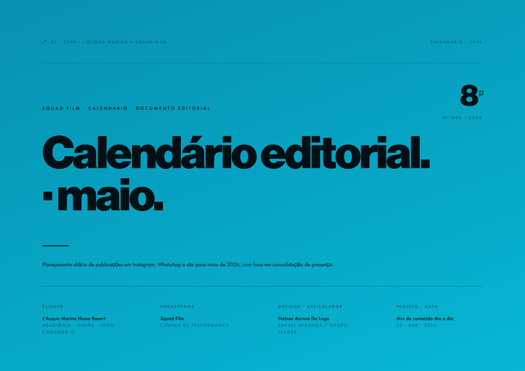 Capa · Calendário editorial · maio